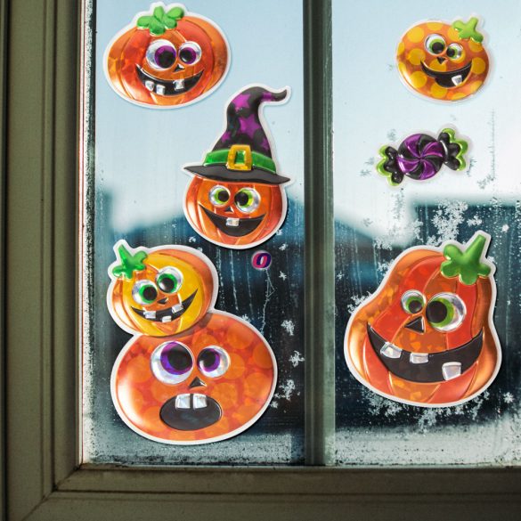 Halloween-i 3D ablakmatrica szett holografikus tökök 6 db-os csomag