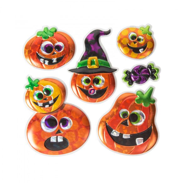 Halloween-i 3D ablakmatrica szett holografikus tökök 6 db-os csomag