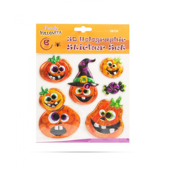 Halloween-i 3D ablakmatrica szett holografikus tökök 6 db-os csomag