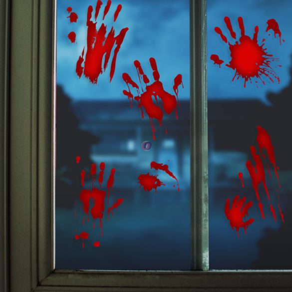 Halloween-i ablakmatrica szett,véres kezek, 8 részes