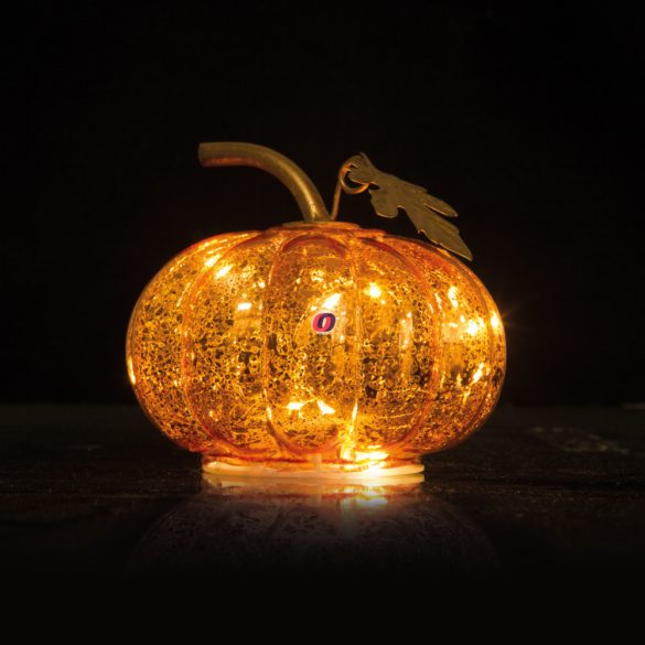 Őszi tök dekoráció LED világítással narancssárga 11 cm