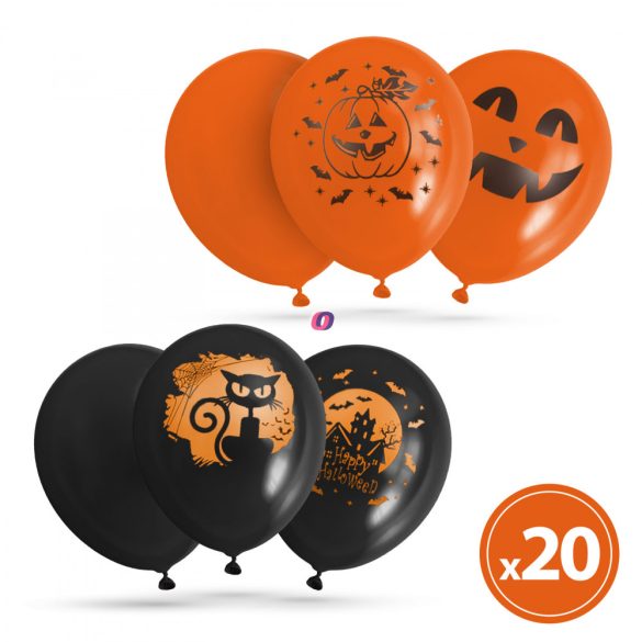 Prémium Halloween lufi szett 6 féle minta 20 db-os szett narancs, fekete