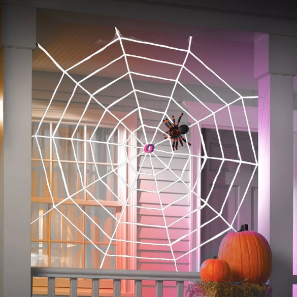 XXL Pókháló pókkal fehér 130 cm átmérő halloween kellék