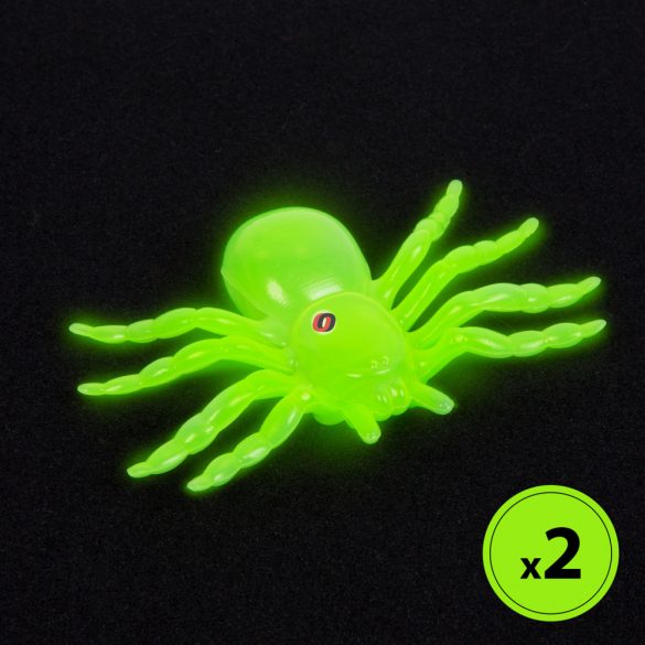 Halloweeni fluoreszkáló pók 2 db/szett Halloween kellék
