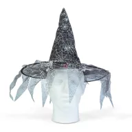   Halloween-i boszorkány kalap - fekete, pókhálós - 38 x 32 cm