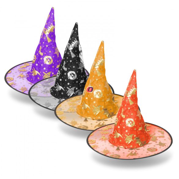Halloween-i boszorkány kalap vegyes színekben 38 cm