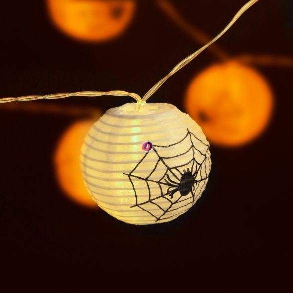 Halloweeni lampion fényfüzér pókhálós elemes  10 LED  7,5 x 165 cm