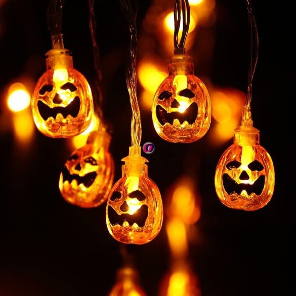 Halloweeni tökös fényfüzér elemes 10 LED 1,2 m 2xAA