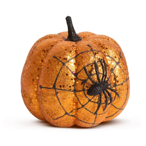 Glitteres halloweeni tök dekoráció 15 cm, narancs