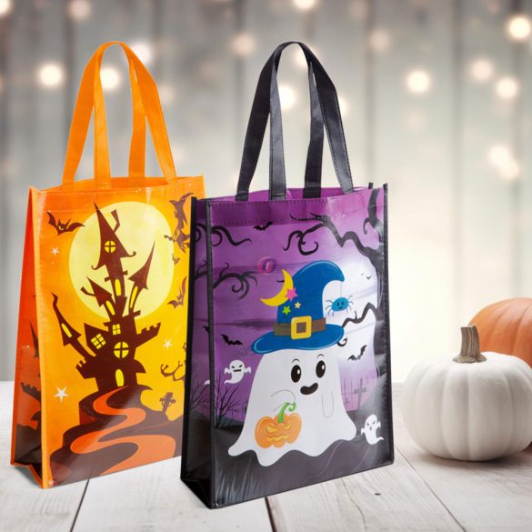 Halloween-i ajándéktáska - narancssárga / lila - 30 x 40 x 10 cm