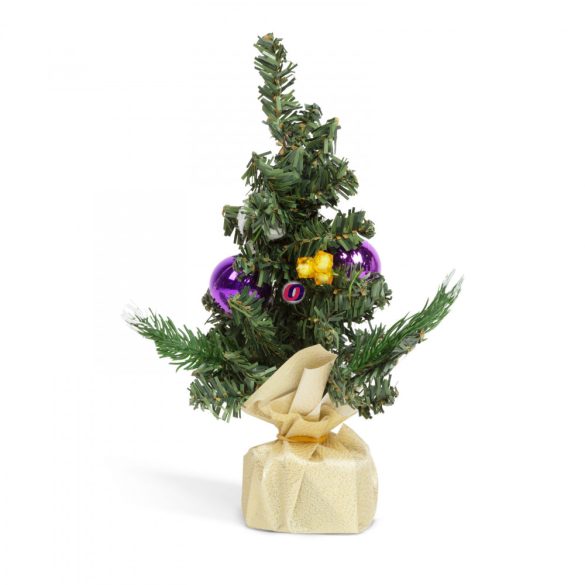 Asztali fenyőfa lila díszekkel 20 cm