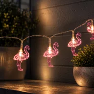 LED fényfüzér flamingó 1,1 m 10 LED melegfehér 3 x AA