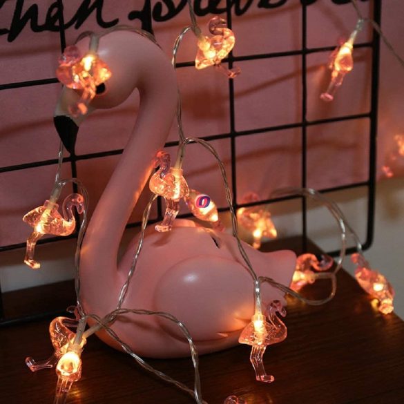 LED fényfüzér flamingó 1,1 m 10 LED melegfehér 3 x AA