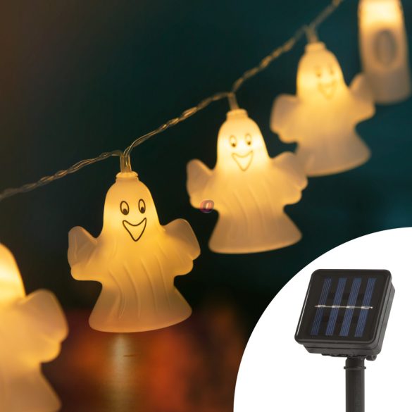 Halloween fényfüzér szellem napelemes 10 LED 1,1 m