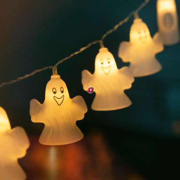 Halloween fényfüzér szellem napelemes 10 LED 1,1 m