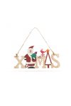 Karácsonyi Ajtódísz dekor fából "XMAS" mikulásos - akasztóval - 17 x 9 cm
