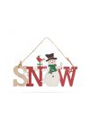 Karácsonyi Ajtódísz dekor fából "SNOW" hóemberrel akasztóval - 17 x 9 cm