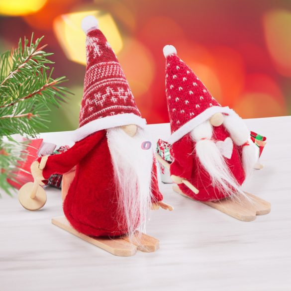 Skandináv karácsonyi manó síelő  fiú vagy lány 15 cm piros