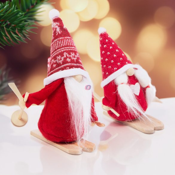 Skandináv karácsonyi manó síelő  fiú vagy lány 15 cm piros