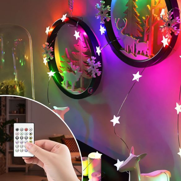 Smart fényfűzér csillag, 20 LED színes/melegfehér Bluetooth, USB