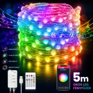   Smart fényfűzér 5m RGB LED 16 millió szín, Bluetooth, USB