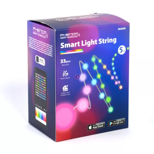 Smart fényfüzér - USB - 33 db RGBIC LED - 5 m - Bluetooth + zene mód - IP65