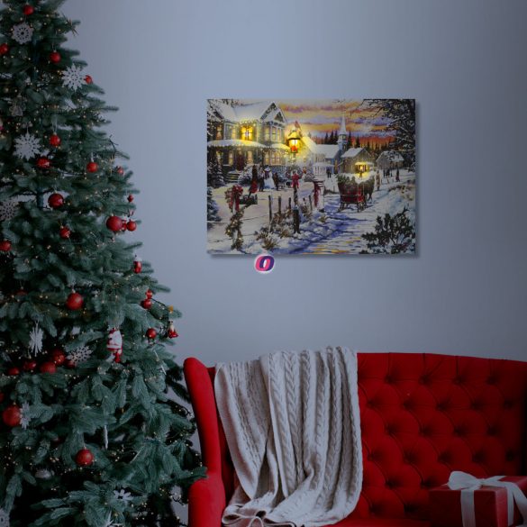 Karácsonyi LED-es hangulatkép fali akasztóval, 2 x AA, 40 x 30 cm