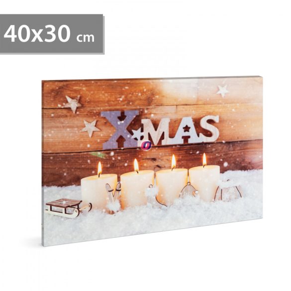 Karácsonyi LED-es hangulatkép fali akasztóval, 2 x AA, 40 x 30 cm