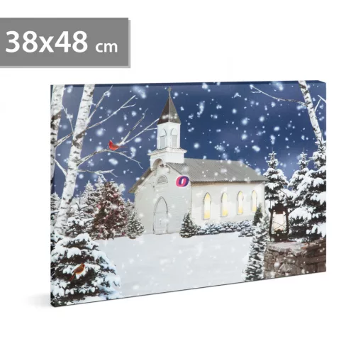 LED-es fali hangulatkép téli táj 2 x AA, 48 x 38 cm