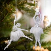   2db-os Prémium fehér balerina karácsonyfadísz szett akril 14 cm