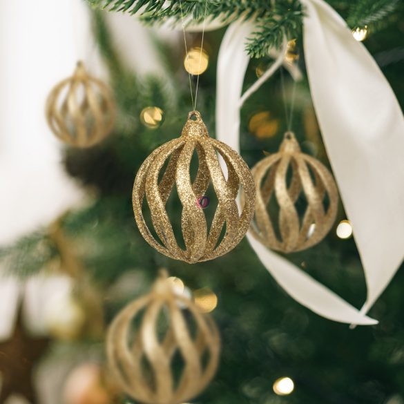 6 db-os Karácsonyfadísz szett glitteres arany gömbdísz - 7 cm
