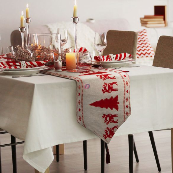 Luxury Karácsonyi asztalterítő futó skandináv mintás, fenyős 175 x 35 cm