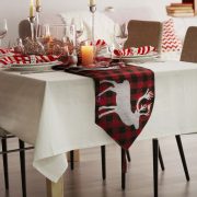   Luxury Karácsonyi asztalterítő futó szarvas mintás, kockás 175 x 35 cm