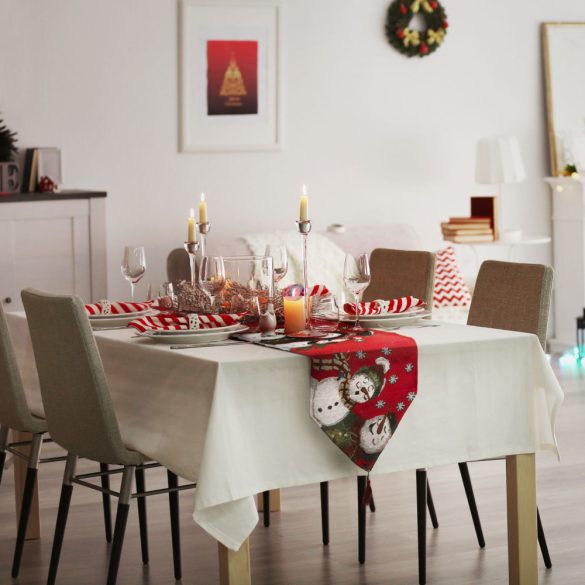 Luxury Karácsonyi asztalterítő futó hóember mintás 175 x 35 cm