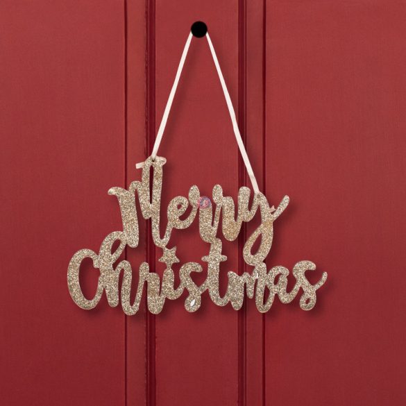 Karácsonyi Merry christmas felirat - ajtódísz - arany 12 cm