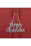 Karácsonyi Merry christmas felirat - ajtódísz - ezüst 12 cm