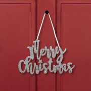   Karácsonyi Merry christmas felirat - ajtódísz - ezüst 12 cm