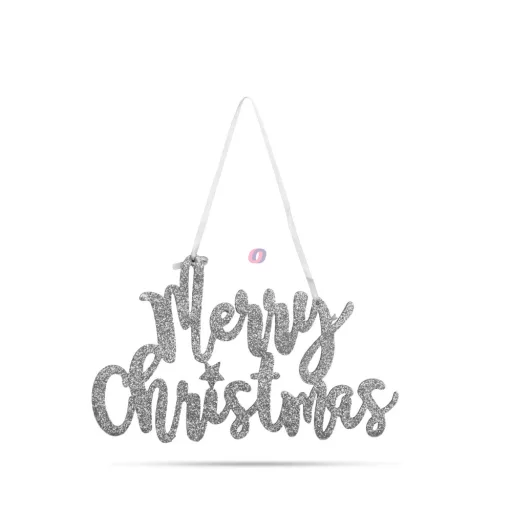 Karácsonyi Merry christmas felirat - ajtódísz - ezüst 12 cm