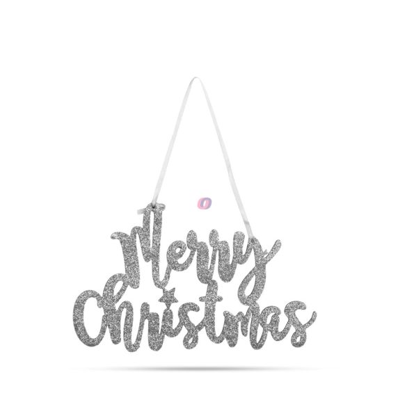 Karácsonyi Merry christmas felirat - ajtódísz - ezüst 12 cm