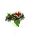 Karácsonyi pick - fenőyág tobozzal, piros bogyóval - 8 x 20 cm