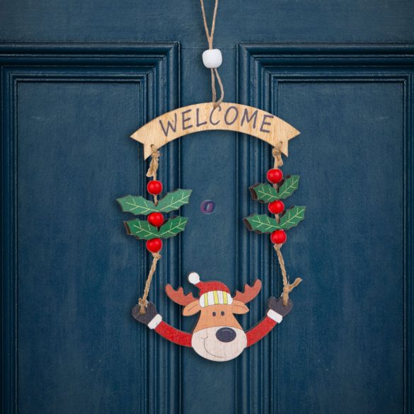 Karácsonyi Ajtódísz szarvas welcome felirattal 17 cm