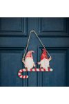 Karácsonyi Ajtódísz Manók cukorbottal, fa piros, fehér 15 cm