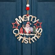   Karácsonyi Ajtódísz Manós Merry christmas felirattal 11 cm, fa