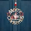Karácsonyi Ajtódísz Manós Merry christmas felirattal 11 cm, fa
