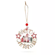   Karácsonyi Ajtódísz Manós Merry christmas felirattal 11 cm, fa