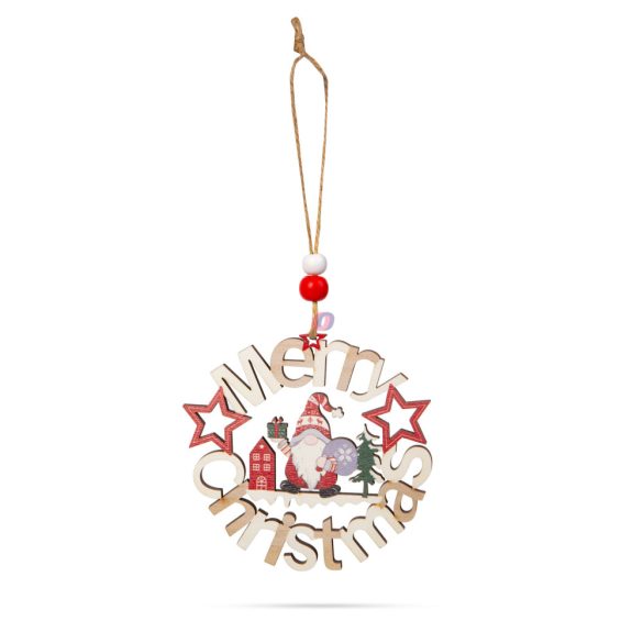 Karácsonyi Ajtódísz Manós Merry christmas felirattal 11 cm, fa