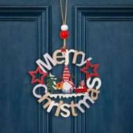 Karácsonyi Ajtódísz Manó, ajtóval  Merry christmas felirattal 11 cm, fa   Karácsonyi Ajtódísz Manó, ajtóval  Merry christmas felirattal 11 cm, fa