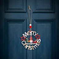   Karácsonyi Ajtódísz Manó, ajtóval  Merry christmas felirattal 11 cm, fa