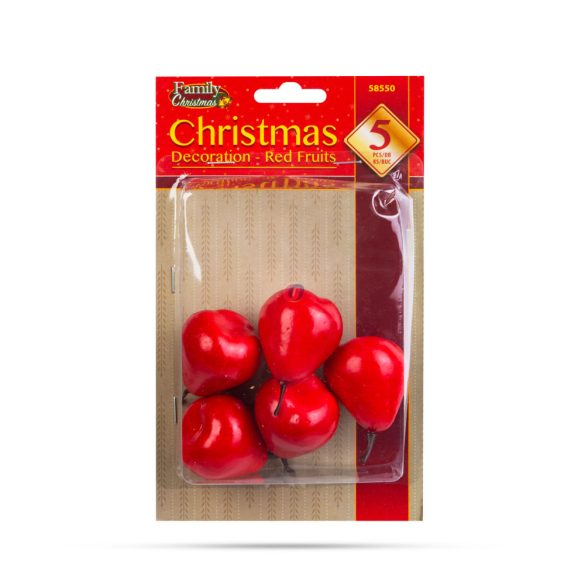 Dekor termés piros gyümölcs - 6 cm - 5 db / csomag