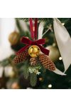 Karácsonyi ajtódekor fenyőág tobozzal, gömbbel, arany 16 cm